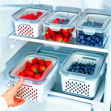 5PCS Produce Storage Containers with Removable Colander & Leakproof Lids